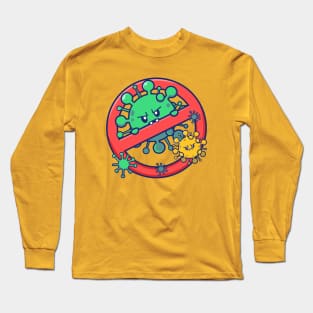 Cute Virus Cartoon With Stop Sign Cartoon (2) Long Sleeve T-Shirt